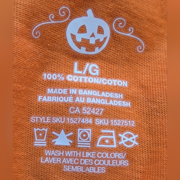 🌷Halloween Women's L Orange Cute Ghost with Flowers Graphic Tee - Picture 3 of 4